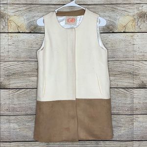 GB Gianni Bini XS Ivory/Tan long Vest w/ pockets